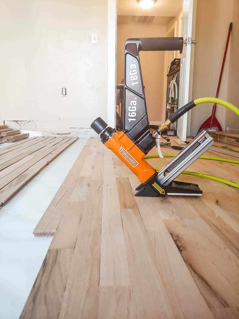 Installing wood flooring with a flooring nailer