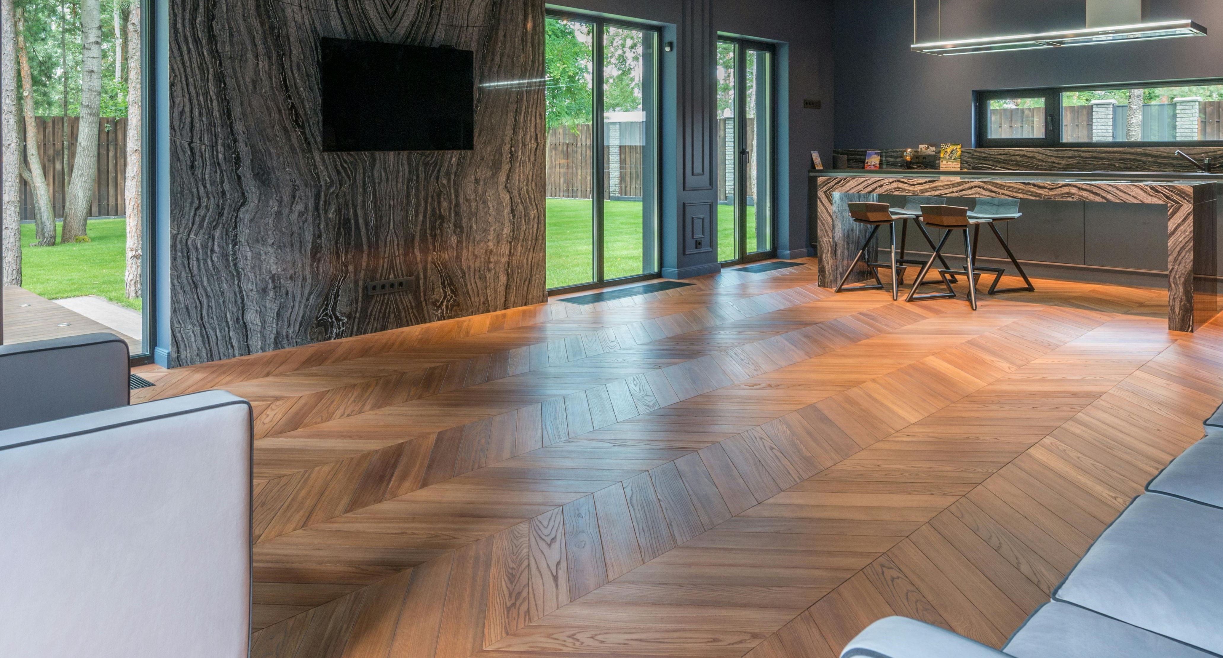 Bright living room with warm wood flooring